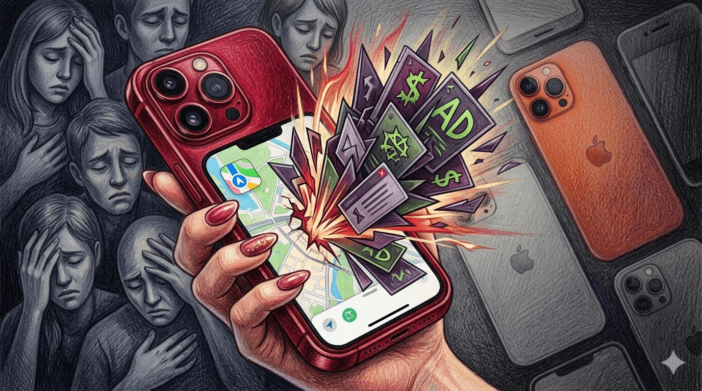 蘋果iOS 26.5 地圖廣告遭批短視近利 果粉崩潰痛批:吃相難看 1 眼看Apple Maps 將會推出廣告,Reddit 等平台上的用戶反應普遍失望,並表示之前樂於為蘋果硬體支付更高的價格,因為他們認為這樣就不會受到那麼多廣告的騷擾——但蘋果地圖的這一決定促使他們重新考慮這一立場。(圖/AI生成)