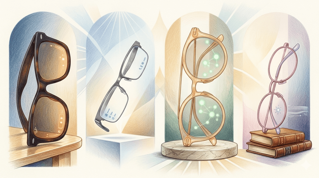 《彭博社》馬克古爾曼：「蘋果設計團隊至少開發了四種不同的款式，併計劃發布其中部分或全部款式，以及多種顏色選擇。最新款眼鏡採用一種名為醋酸纖維的高級材料製成，這種材料比許多品牌使用的標準塑料更耐用、更顯檔次。」（圖／AI生成）