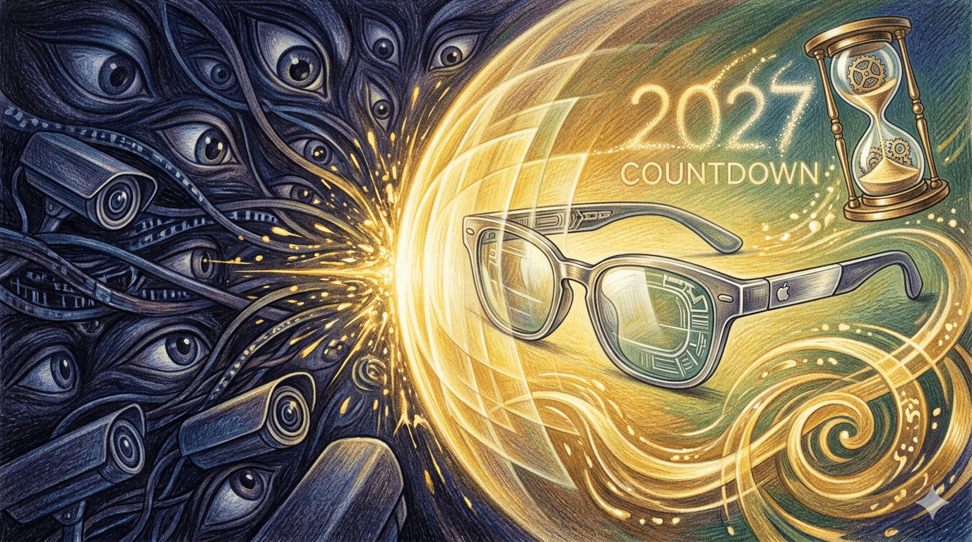 2027 換戴蘋果眼鏡?Apple智慧眼鏡主打隱私守護 倒數登場引熱議 1 蘋果智慧眼鏡提升隱私標準的一個顯而易見的方法很簡單:不利用用戶資料訓練人工智慧。這意味著,與 Meta 不同,蘋果不會收集或以任何方式存儲視頻,也不會出現像今年早些時候 Meta 那樣的醜聞。(圖/AI生成)