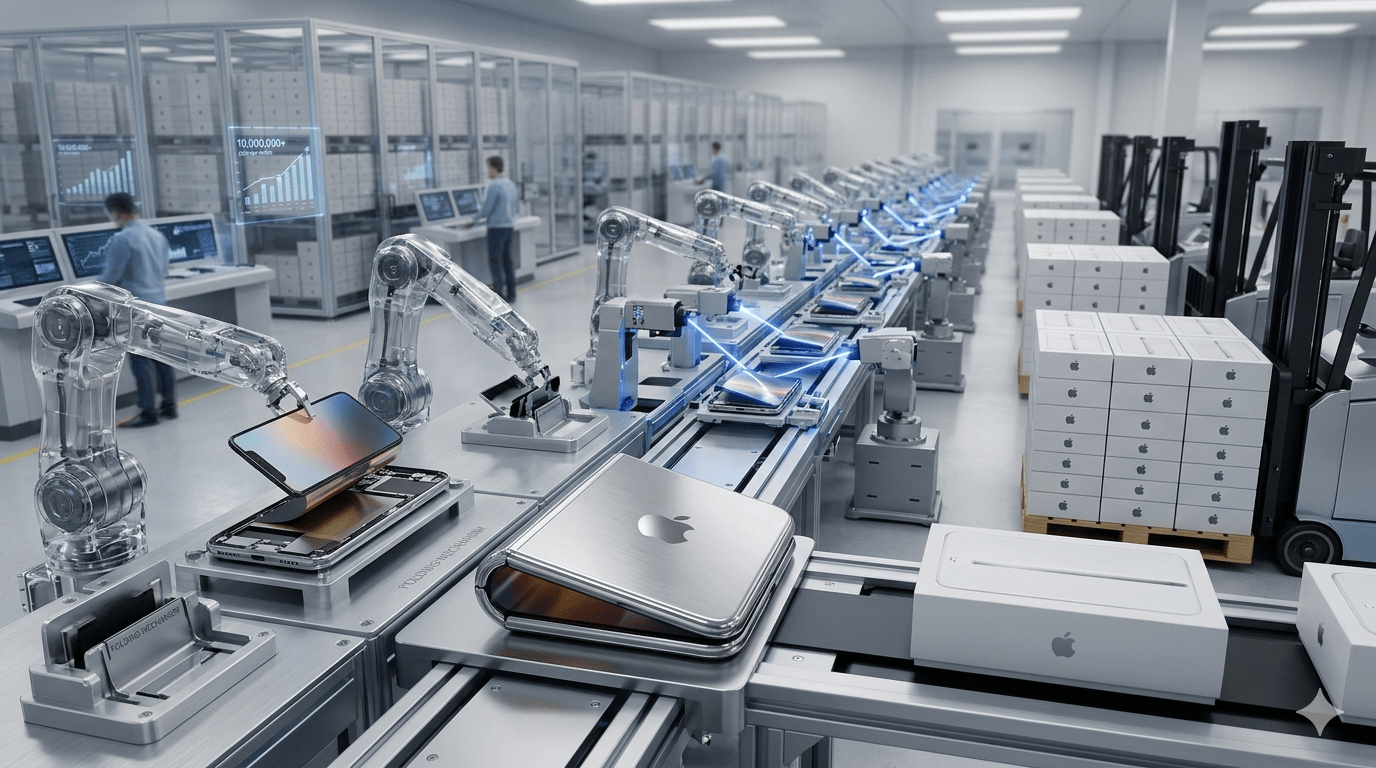 爆料者Instant Digital在微博上發文稱，最有可能的結果是蘋果將在9月發布可折疊iPhone。他也暗示蘋果已將其折疊顯示器庫存增加了20%。這數字使首批折疊顯示器的產量達到1,100萬片，遠高於日經新聞的數據。（圖／AI生成）