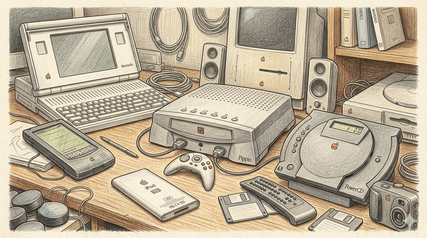 蘋果雖已售出了數十億支 iPhone 和數百萬台 iPod 和 iPad，但也有不少蘋果產品影響力遠不及「這些」，最後被科技史遺忘，你還記得那些？（圖／AI生成）
