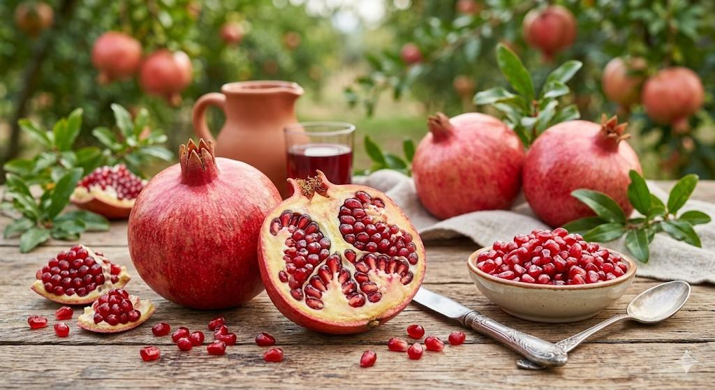 營養師Moon指出，原產於印度與伊朗的水果石榴，不僅歷史悠久，也因富含多種營養素，被認為有助對抗體內發炎反應。（圖／AI生成）