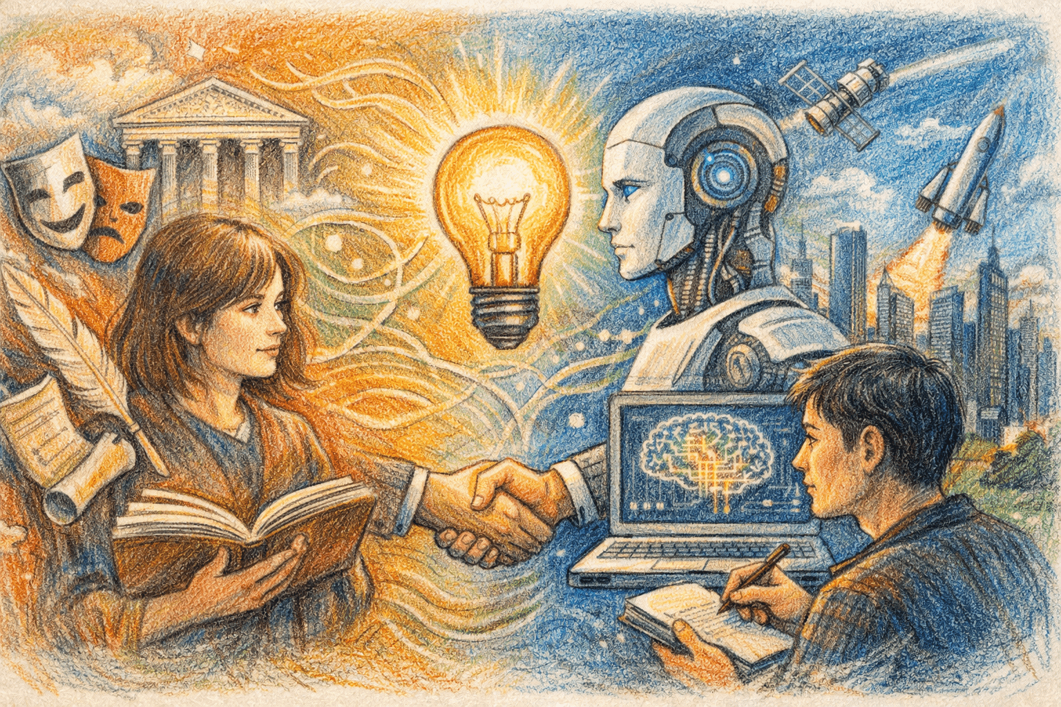 AI 越強、文組越貴?科技巨頭高薪聘文學畢業生 憑「這能力」逆襲科技業 1 當 AI 削弱了技術門檻,如今「說故事的能力」與「判斷力」成職場核心競爭力。(圖/AI生成)