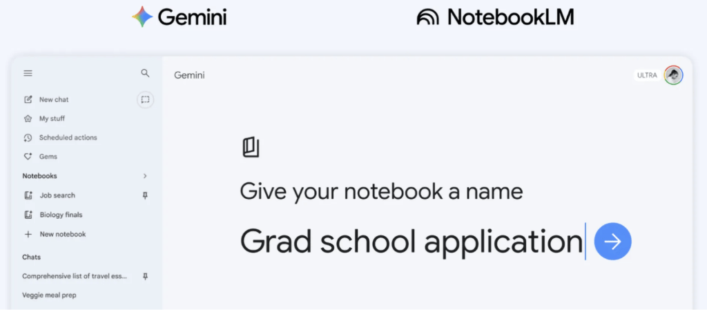 精選 1 Gemini推出全新「筆記本(Notebooks)」功能,將NotebookLM整合進來。(圖/Google提供)