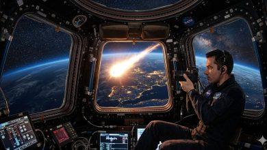 太空人在國際太空站執勤期間，觀測到一顆高速穿越地球大氣層的明亮火球。（圖／AI生成）