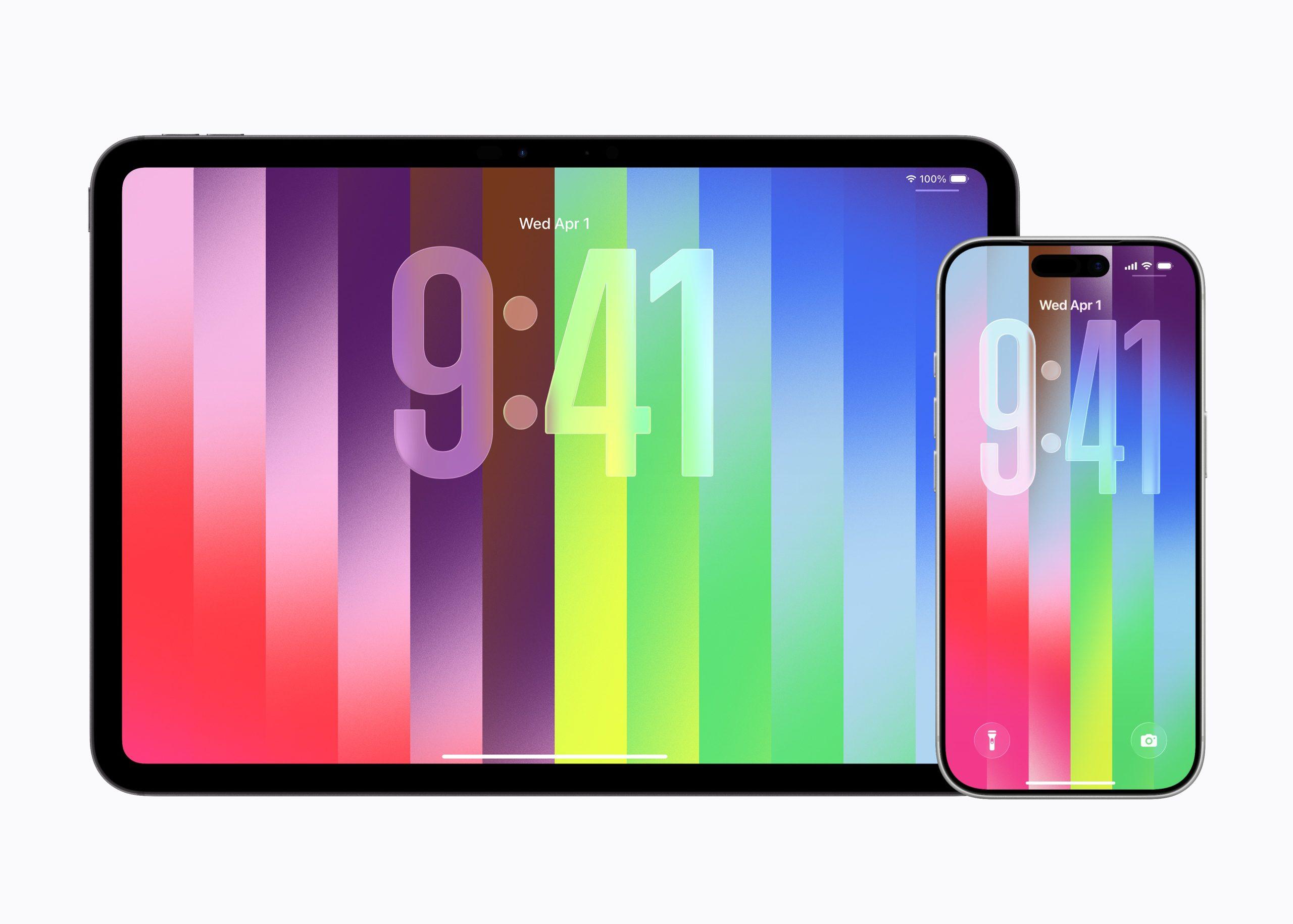 全新 Apple Watch 驕傲特別版運動型錶環、錶面，以及 iPhone 與 iPad 桌布，採用充滿喜悅與活力的設計，在驕傲月及更多日子裡，為全球 LGBTQ+ 社群喝采。還有為錶面及搭配的 iPhone 與 iPad 桌布自訂專屬風格。（圖／蘋果官方提供）