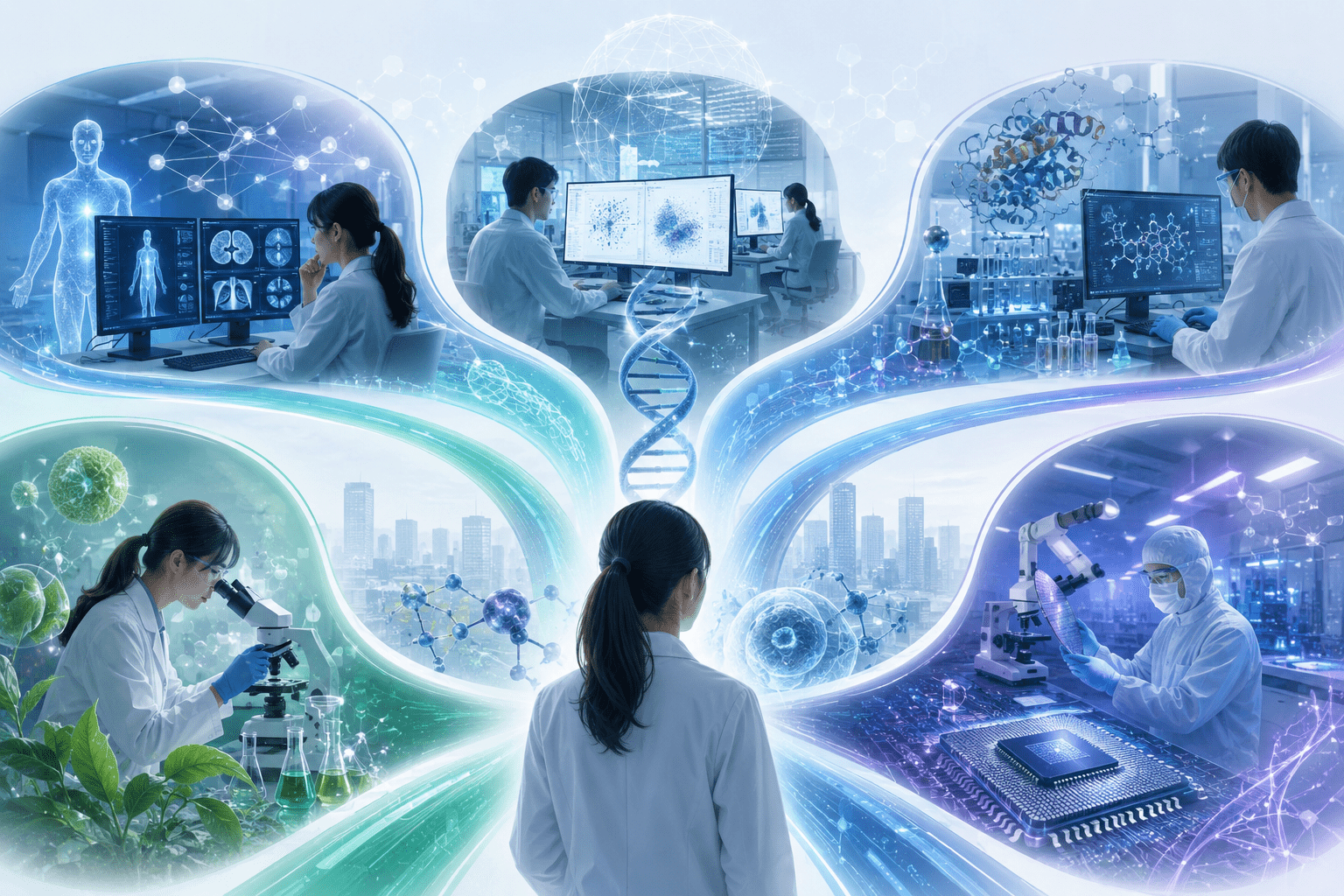 科技業開始需要具備跨域能力的人才,AI醫療、生物資訊、藥物研發,甚至半導體材料領域,都能見到生命科學系人才。(圖/AI生成)