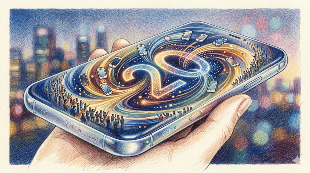 精選 8 蘋果(Apple)正為預計於 2027 年發布的 iPhone 20 週年紀念機型籌備重大設計變革,據傳將採用「四邊彎曲」顯示技術。(圖/AI生成)