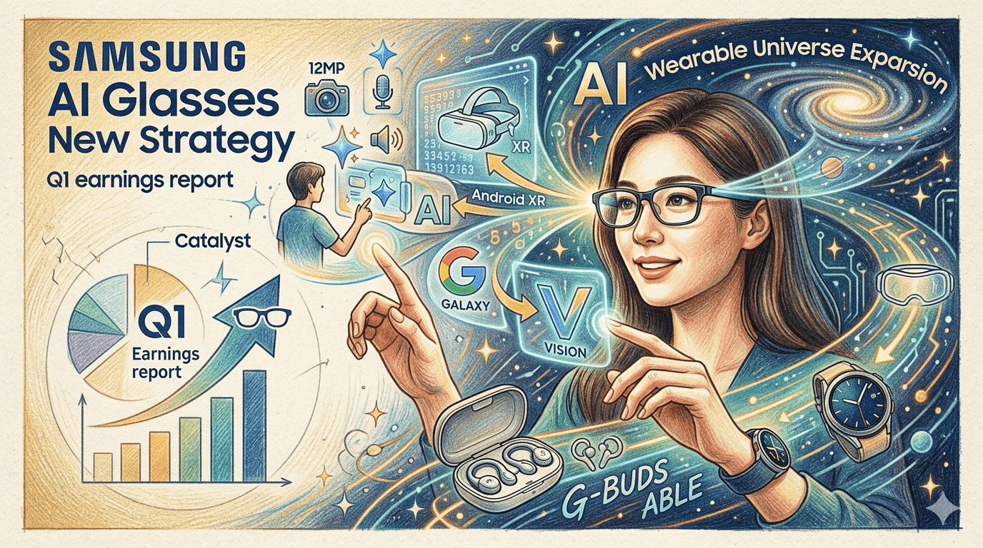 三星多次暗示計劃在不久的將來推出智慧眼鏡。在2026年第一季財報電話會議上，這家韓國公司重申了其人工智慧眼鏡計劃，並透露有意擴展Galaxy Buds產品線。（圖／AI生成）