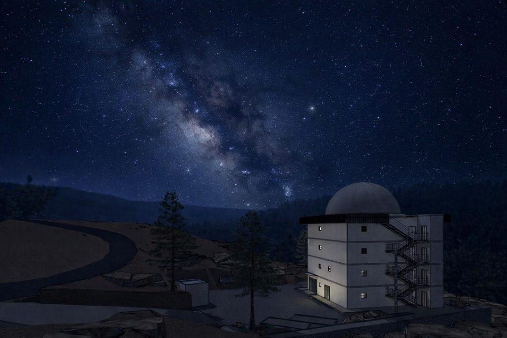 精選 1 兩米望遠鏡的建築外觀與夜空假想圖。(圖/中央大學天文研究所提供)