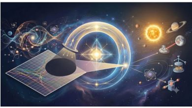 量子重力研究推算第五種力可能範圍 科學界持續檢驗基本作用力 3 量子重力與牛頓定律可能偏離之間關聯的藝術示意圖。(圖/INAF)