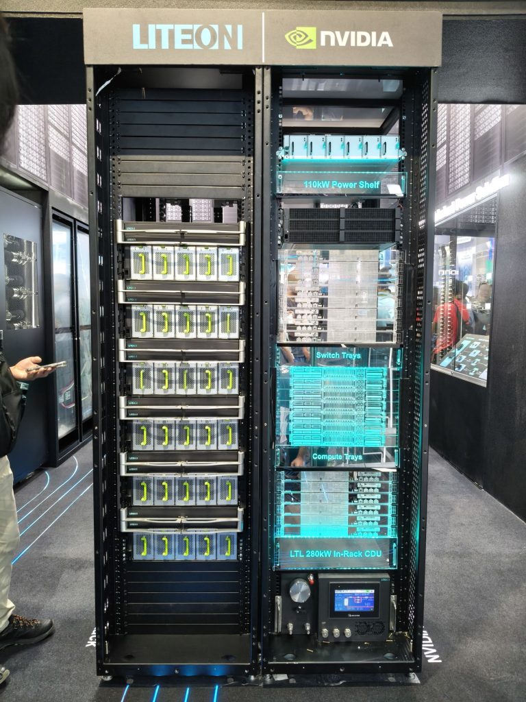 COMPUTEX 2026/光寶完整展示全域AI布局 董座看下半年非常忙碌 2 針對NVIDIA Vera Rubin NVL72架構,光寶同步展示關鍵電源模組:110 kW機架式電源(Power Shelf)。(圖/記者許若茵攝)