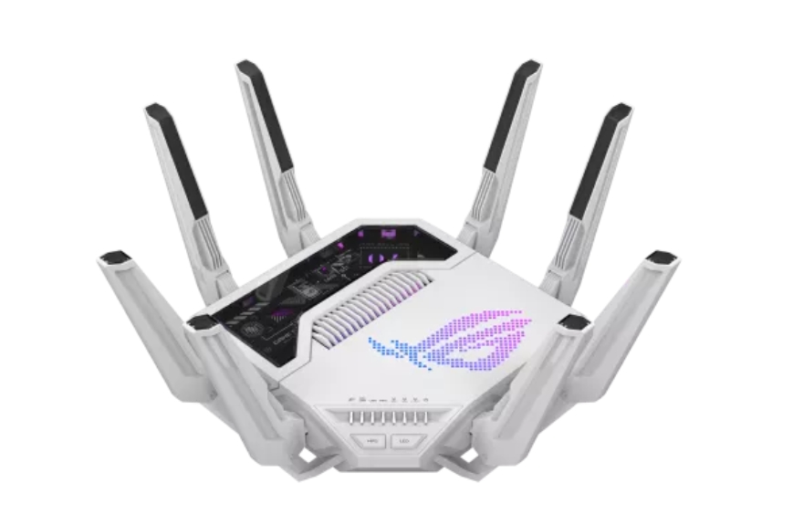 敗家之眼再出招!推首款內建AI專用核心電競路由器 支援Wi-Fi 7網速飆破19Gbps 1 華碩 ROG Rapture GT-BE19000AI 三頻遊戲路由器,支援 WiFi 7 (802.11be),覆蓋面積高達 3,500 平方英尺(約 325 平方米),可支援 200 台以上設備,配備2.6GHz四核心CPU、4GB記憶體和32GB快閃記憶體。(圖/擷取自ROG官網)