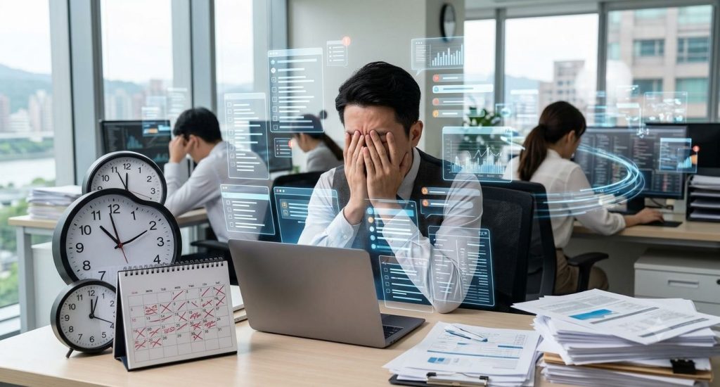 精選 8 AI帶來的效率紅利正被隱性成本快速侵蝕,甚至出現「表面提速、實際拖慢」的矛盾現象。(圖/AI生成)