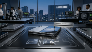針對對標蘋果摺疊 iPhone 而設計的 Galaxy Z Fold 8，相關 FCC 文件顯示該機型採用了高通數據機晶片，此舉極大機率預示該系列將全面搭載 Snapdragon 8 Elite Gen 5 處理器。（圖／AI生成）