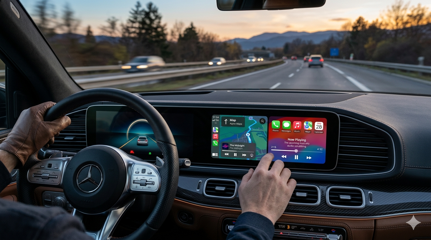 CarPlay 旨在提供簡單且安全的駕駛體驗,同時與所有重要資訊保持聯繫,隨著 iOS 27 即將推出的音訊迷你播放器,CarPlay 用戶將能夠透過持久且不顯眼的疊加層輕鬆控制媒體播放,該疊加層可以與地圖並排顯示。(圖/AI生成)