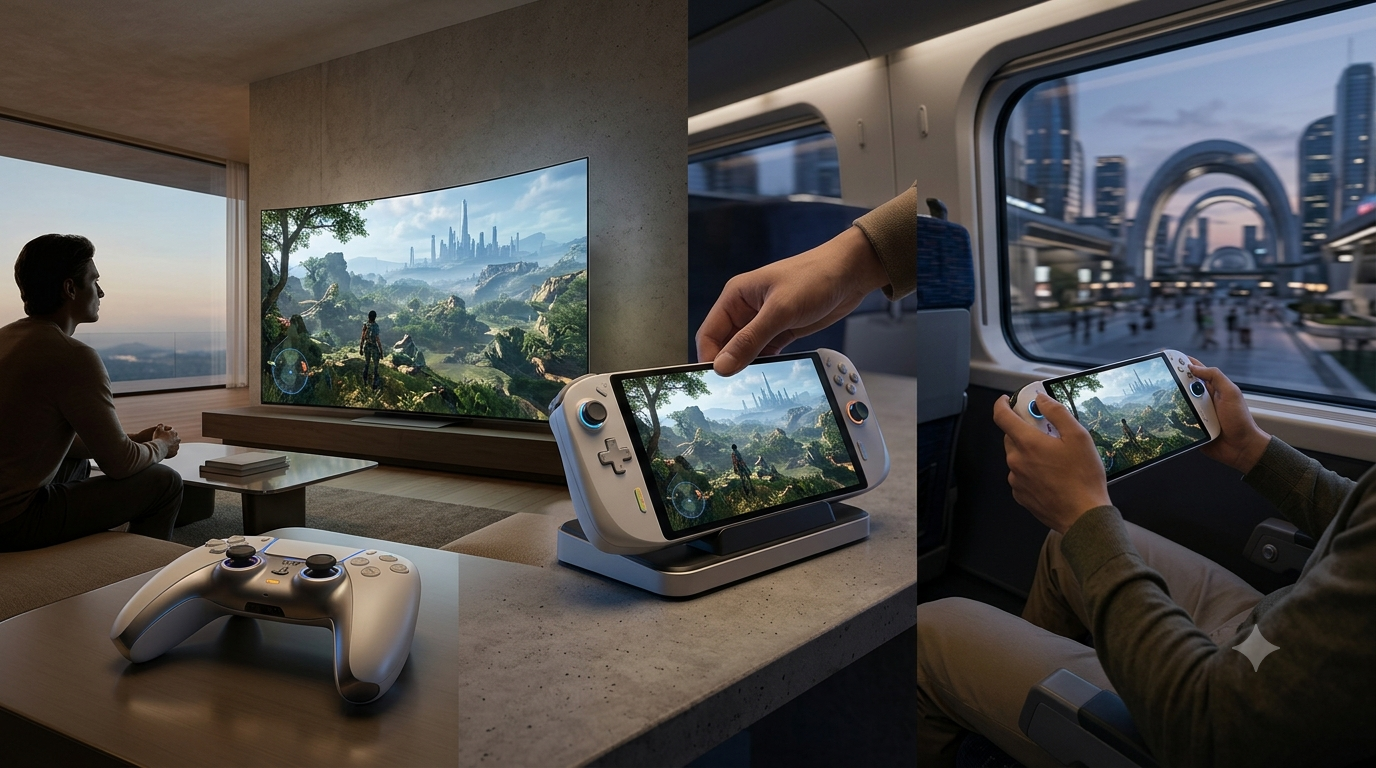 索尼暗示其下一代遊戲機（普遍認為是PlayStation 6）可以像 Nintendo Switch 一樣工作，實現「在客廳之外也能自然享受的無縫體驗」。（圖／AI生成）