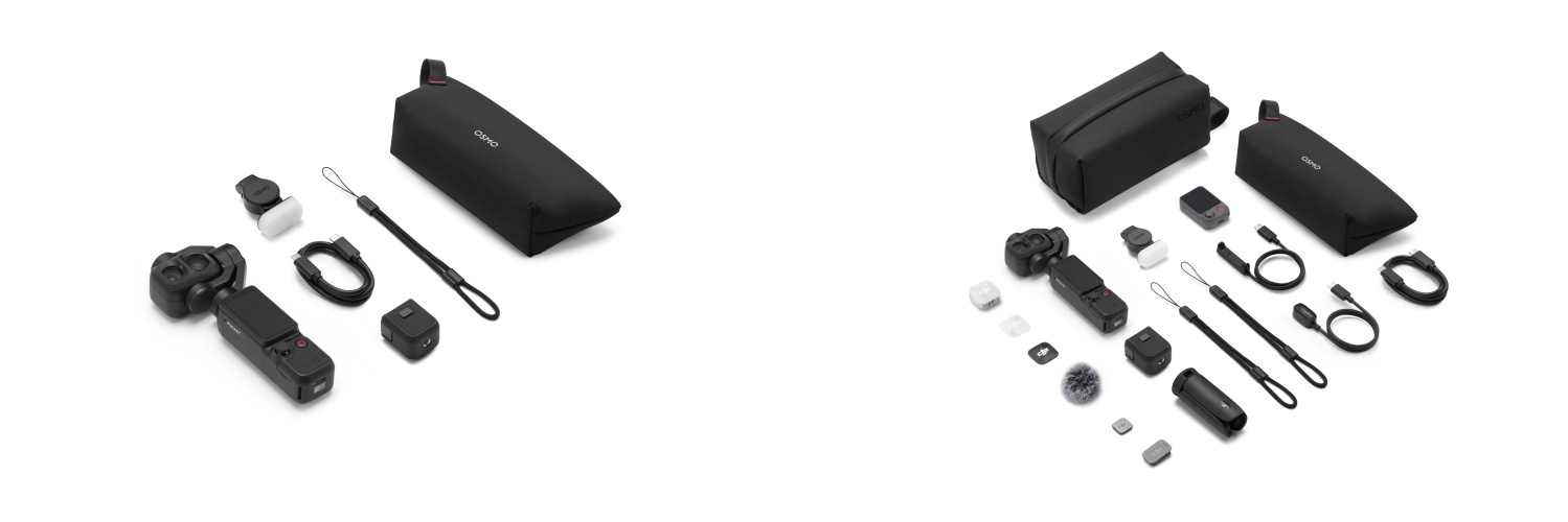口袋電影新時代!DJI Osmo Pocket 4P雙主攝輕便與專業並重 6/29登場 2 Osmo Pocket 4P 標準套裝(圖左)、Osmo Pocket 4P Vlog套裝(圖右)。(圖/DJI提供)