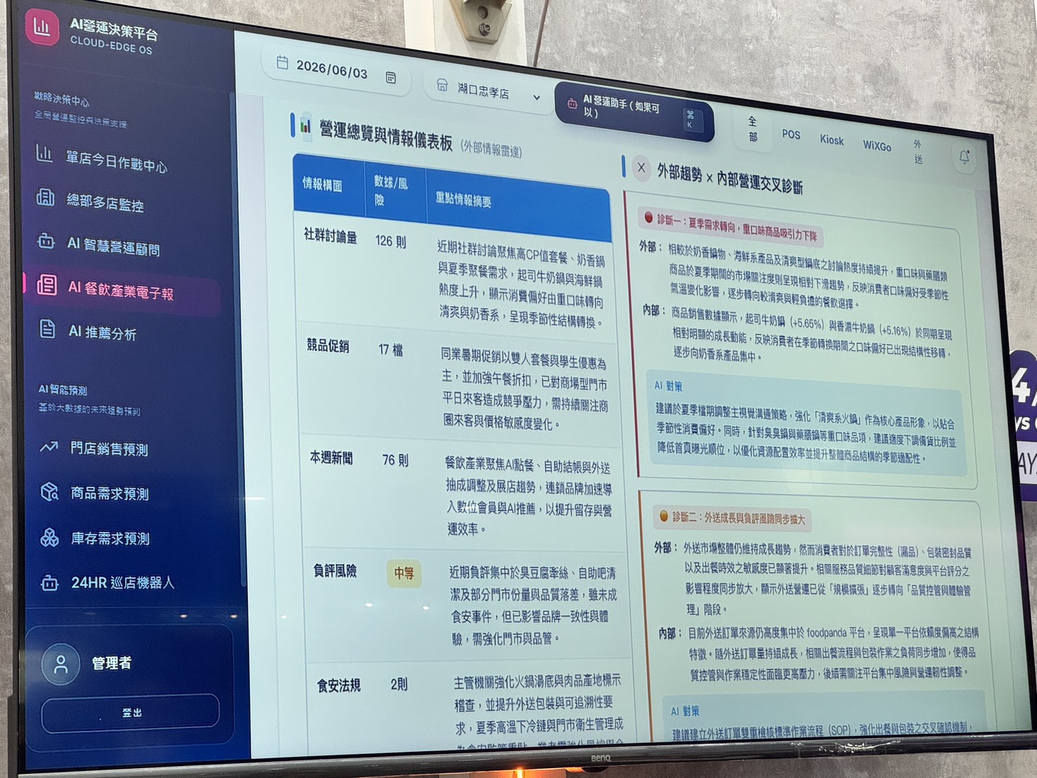 串接全通路交易、會員、庫存與ERP，結合八維智能AI Agent Builder平台，建立門市AI決策顧問，提供涵蓋營業前備料與人力配置、營業中即時銷售戰情、營業後改善計畫等行動建議，驅動現場即時執行。（圖／記者 孟圓琦攝）