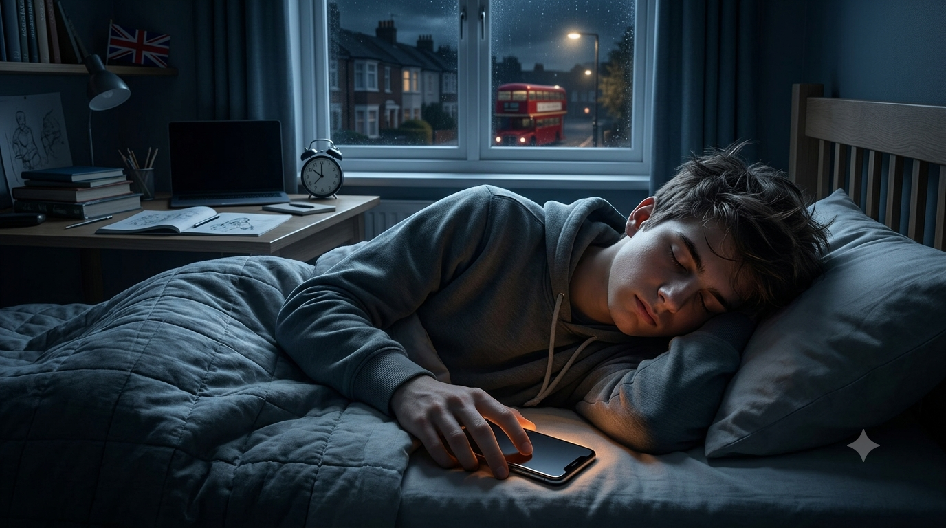 英國擬對 16 至 17 歲用戶實施「午夜社群媒體宵禁」!守護青少年身心健康 1 英國政府計畫對 16 歲和 17 歲的青少年實施默認的夜間宵禁。(圖/AI生成)