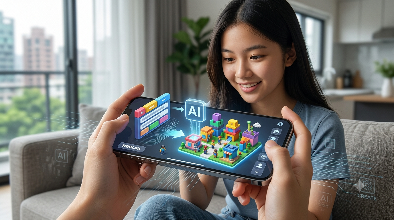 Roblox 將 AI 遊戲創作引入行動 App!大幅降低開發門檻、搶攻新手創作者 1 Roblox 將 AI 遊戲創作功能整合到其行動應用程式中,讓更多人能夠更快地將書面想法轉化為可玩的遊戲體驗,而無需從 Roblox Studio 開始。(圖/AI生成)