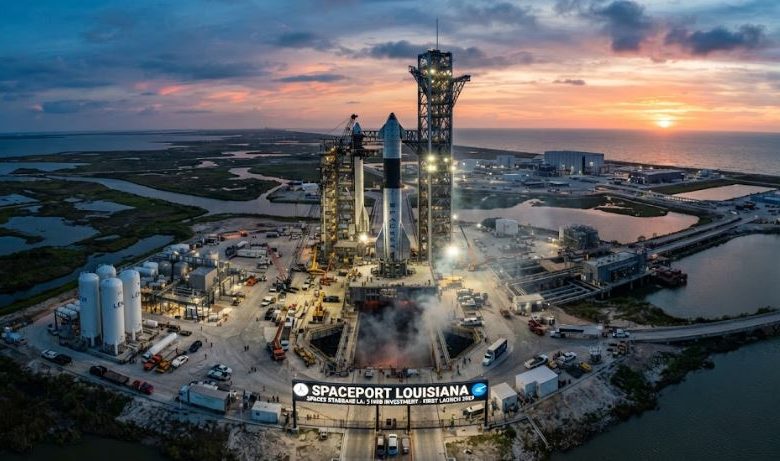 SpaceX宣布，計畫在路易斯安那州南部Vermilion Parish打造全新大型太空發射基地「路易斯安那星基地。（圖／AI生成）