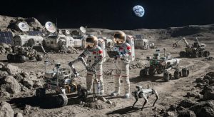 中國月球基地要養「機器狗」?研究團隊揭未來人機協作構想 1 中國研究團隊針對未來月球基地所提出的人機協作方案,讓機器人協助太空人進行月面探測、採集樣本、尋找水冰、基地巡邏與環境監測。(圖/AI生成)