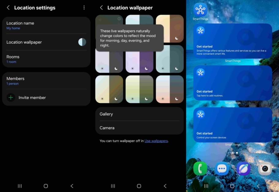 SmartThings終迎大改版!導入動態背景與膠囊分頁列 全新介面搶先看 1 SmartThings 應用 One UI 9.0 重新設計後,首頁標籤頁新增動態桌布選擇功能。(圖/取自sammobile)