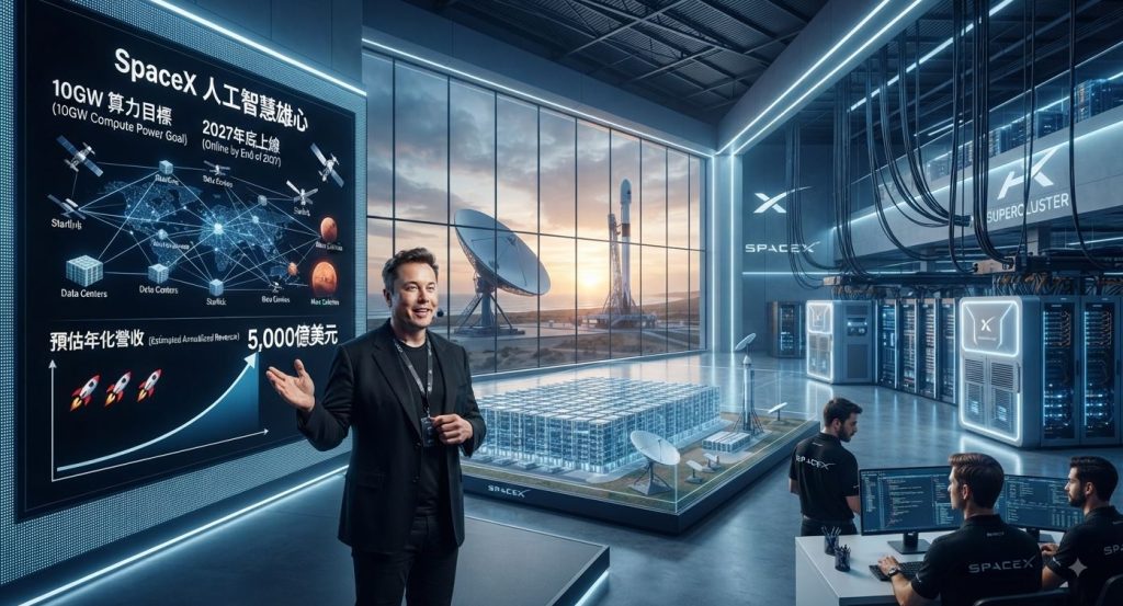 精選 5 SpaceX目前約擁有1.4GW的AI運算能力,目標是在2027年底前將AI運算能力提升至10GW。(圖/AI生成)