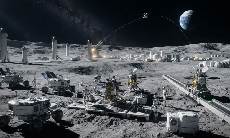 SpaceX正認真推動在月球建立工廠，未來將大量設備送上月球，利用機器人進行建設與製造。（圖／AI生成）