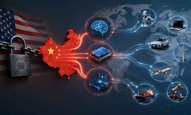 即使美國加強對中國科技產業的限制，但中國科技正逐漸深入全球企業供應鏈。（圖／AI生成）