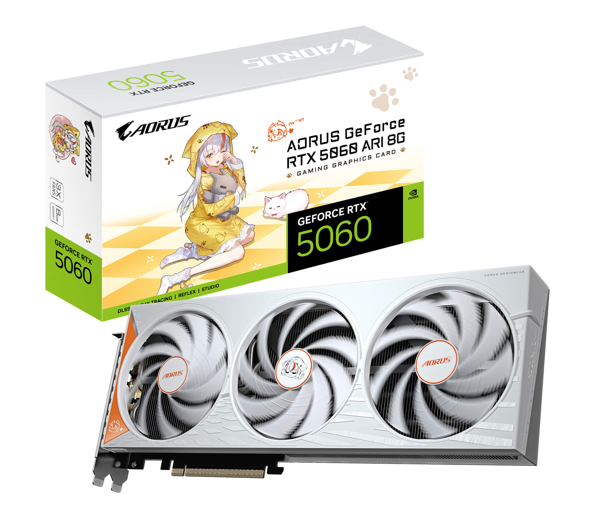 三風扇強效散熱!技嘉 AORUS RTX 5060 ARI 顯卡結合原創二次元形象夢幻開賣 3 配備了先進的散熱技術,包括專利 Hawk 風扇、大面積銅底板、多根複合式銅熱管以及屏幕散熱技術,能夠高效散熱,即使在高負載下也能保持穩定的性能。(圖/取自技嘉官網)