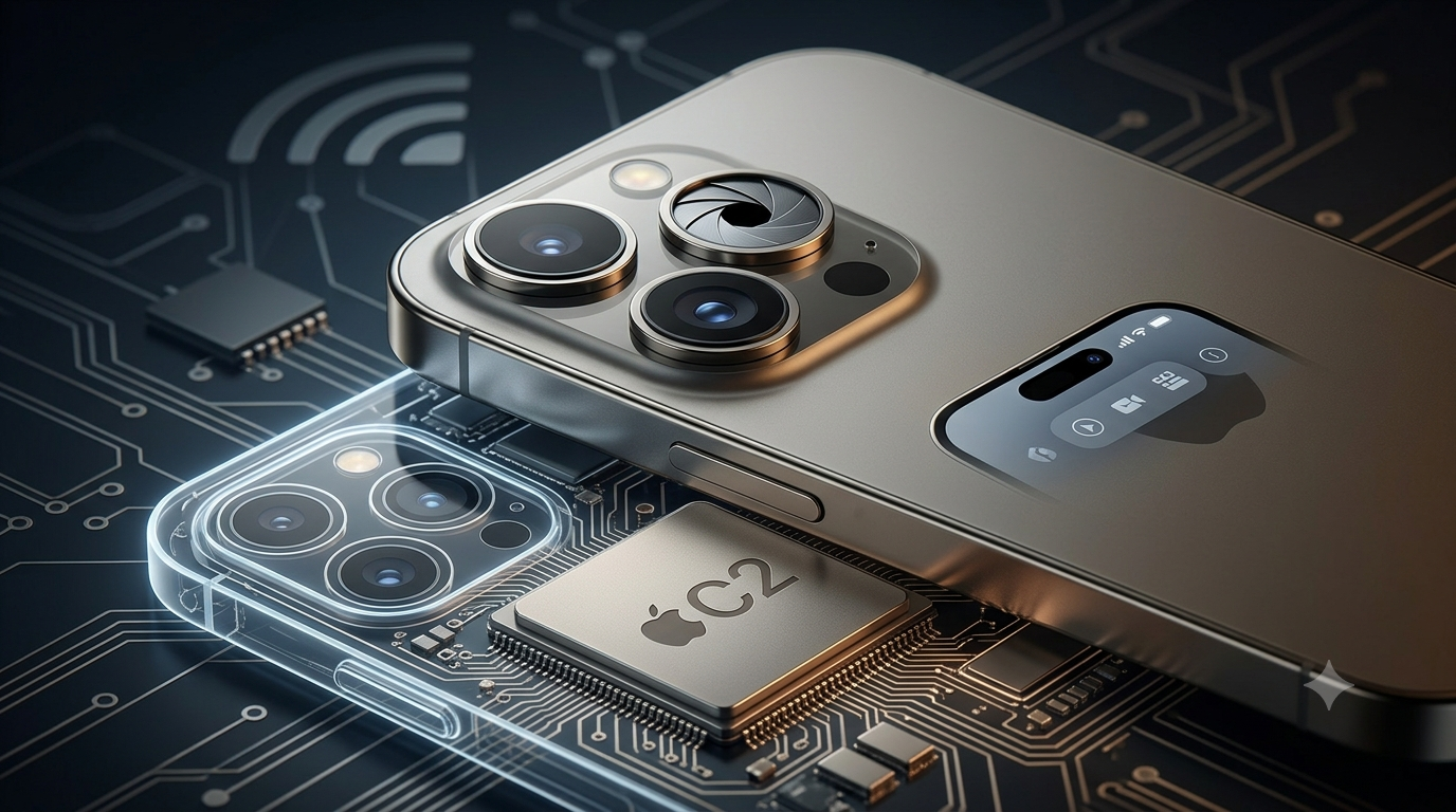 iPhone 18 Pro傳將迎3大重磅升級 自研 C2 晶片與可變光圈鏡頭成亮點 1 蘋果自主研發調變解調器的計畫多年來早已不是秘密。但直到去年,蘋果才在 iPhone 中推出了首款自主設計的數據機:C1。現在有傳言稱,蘋果計劃在 iPhone 18 Pro 中放棄高通調變解調器,轉而採用其自主研發的下一代 C2 晶片。(圖/AI生成)