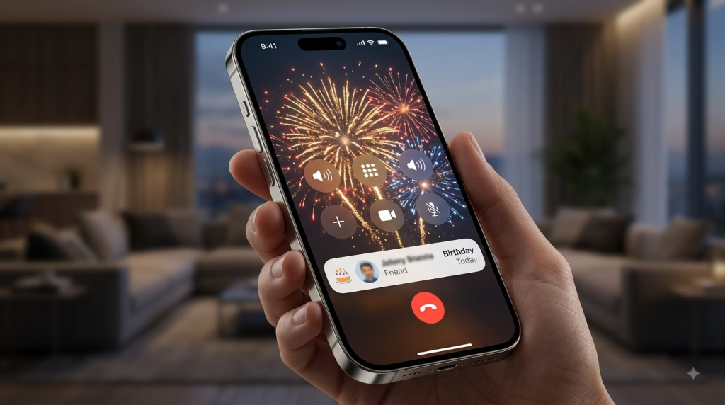 精選 1 iOS 27 新增了生日提醒功能,這意味著如果你正在和某人通話,你的iPhone會在對方生日當天播放煙火來做提醒!(圖/AI生成)