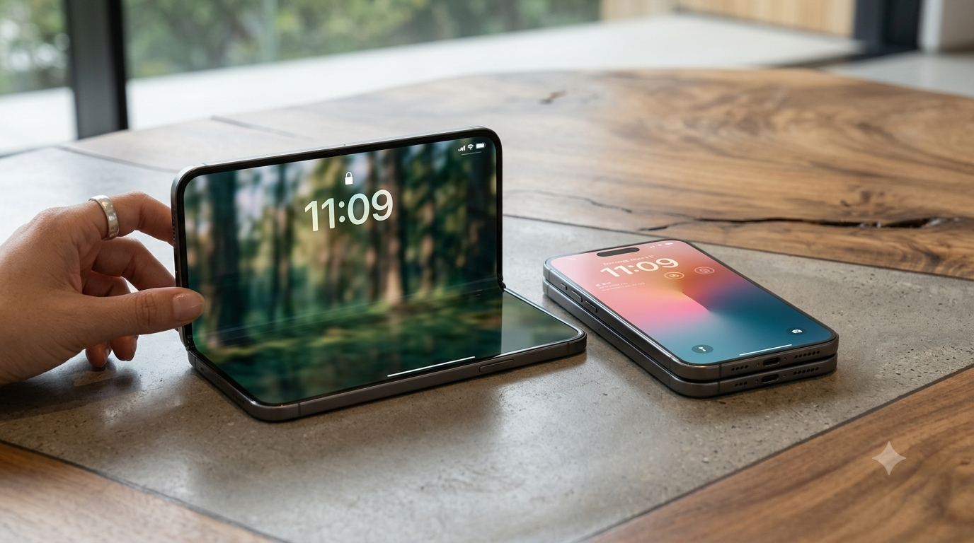 蘋果首款摺疊機 iPhone Ultra 外觀尺寸曝光!預計 9 月正式登場 1 蘋果將發布其首款可折疊iPhone——據傳名為iPhone Ultra。它將配備5.5英寸外屏和7.6英寸內屏。(圖/AI生成)