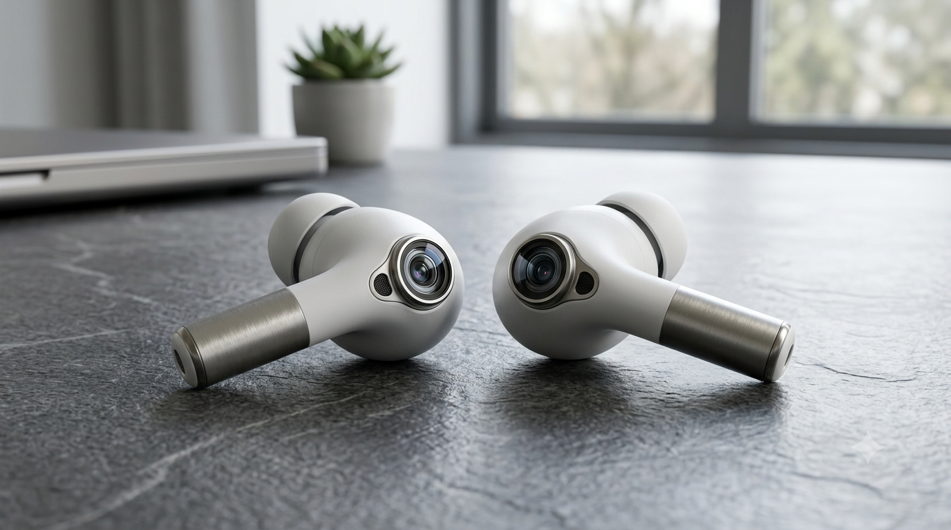 AirPods Ultra來了!蘋果傳最快下月推出首款配備鏡頭 AirPods 1 蘋果多年來一直在研發代號為「B798」的帶相機AirPods耳機,這是其人工智慧穿戴裝置策略的一部分,該策略還包括智慧眼鏡和可穿戴人工智慧項鍊。(圖/AI生成)