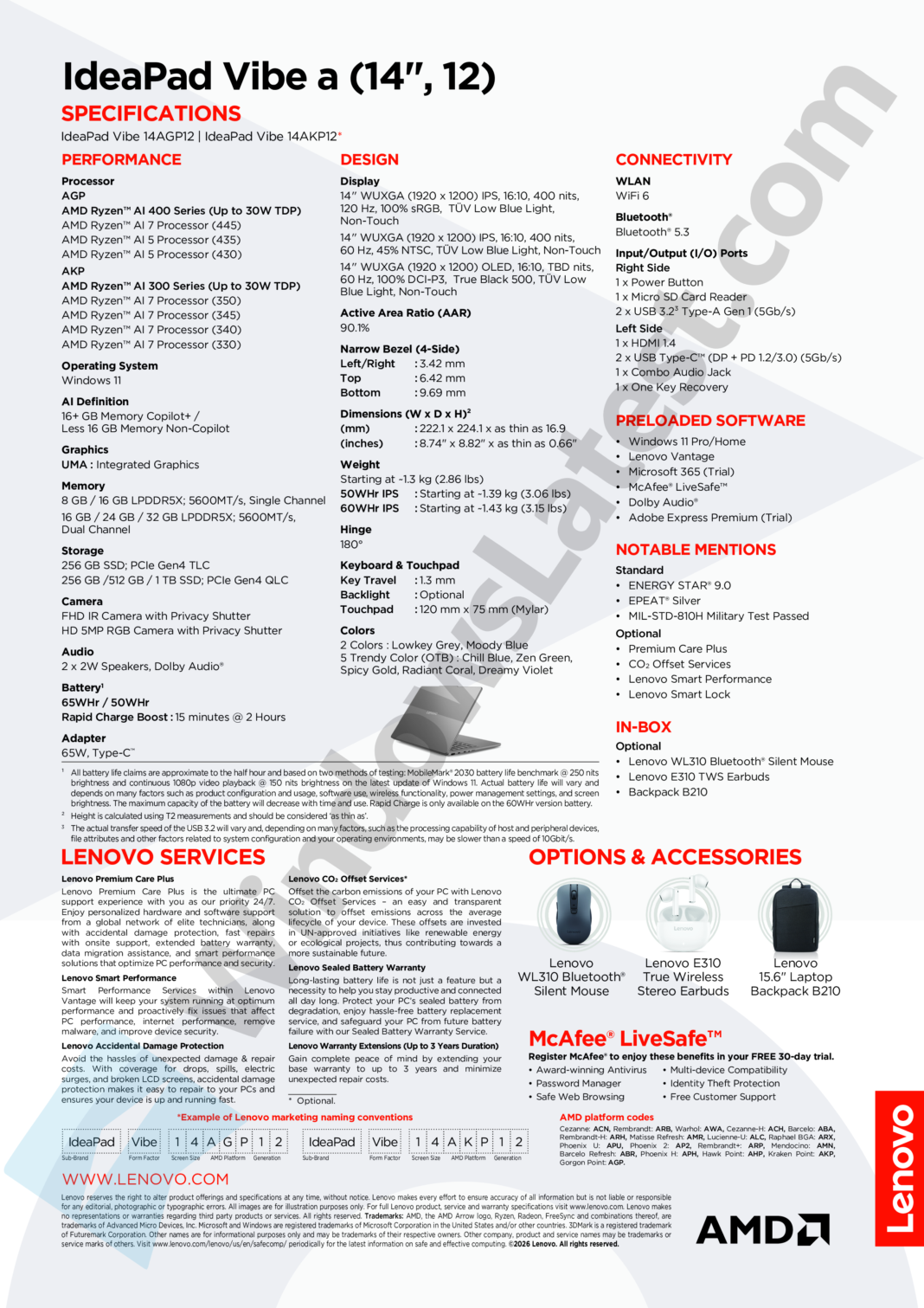 聯想神祕新機IdeaPad Vibe曝光!搭載 AMD Ryzen AI 處理器對決 MacBook Neo 3 聯想 IdeaPad Vibe (14 吋) 第 12 代規格。(圖/取自windowslatest)