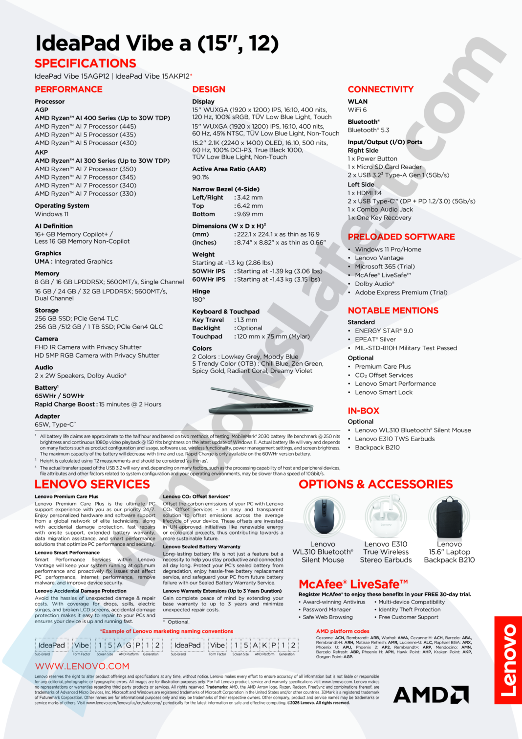 聯想神祕新機IdeaPad Vibe曝光!搭載 AMD Ryzen AI 處理器對決 MacBook Neo 4 聯想 IdeaPad Vibe (15 吋) 第 12 代規格。(圖/取自windowslatest)