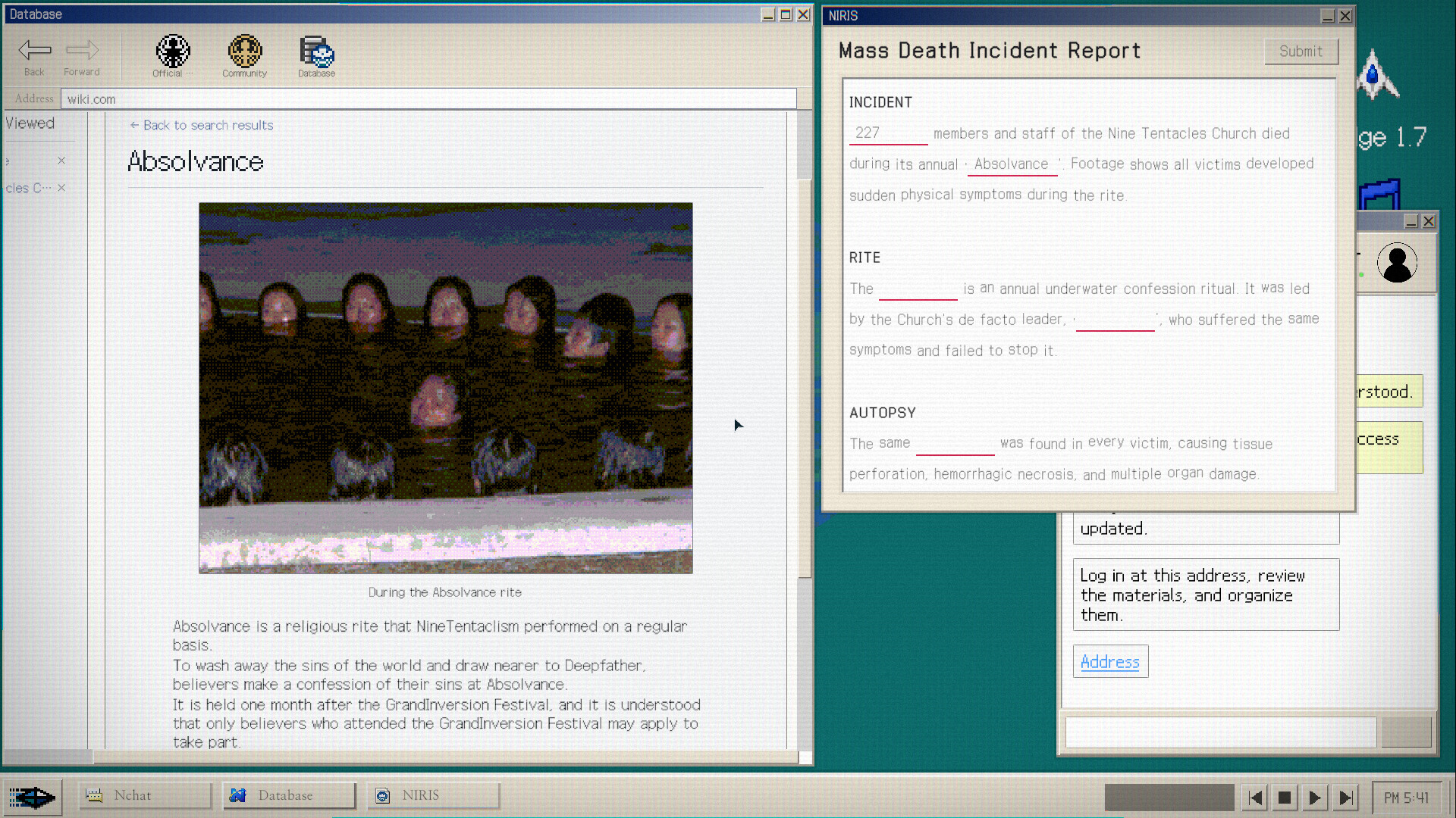 邪教227人集體死亡?免費解謎神作《No Results Found》獲98%壓倒性好評 5 本遊戲不會特別標示重要線索。無論遇到任何陌生或可疑的詞語,都請嘗試搜尋——哪怕只是你剛才當作點心吃掉的章魚燒!(圖/取自Steam)