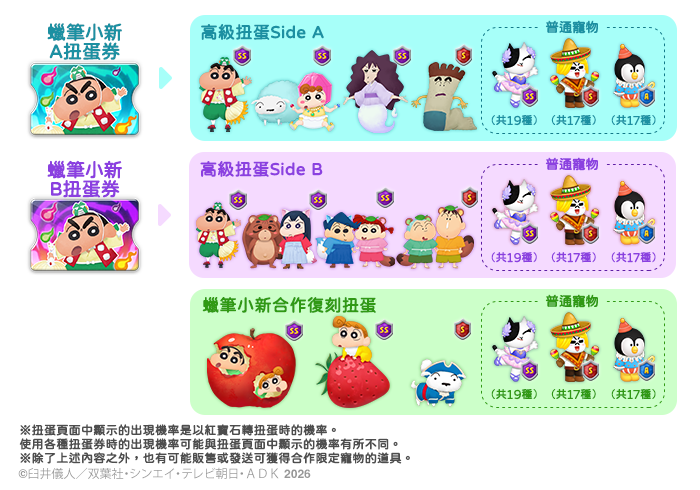 透過活動獲得「保證合作寵物扭蛋券」，就有機會在高級扭蛋中獲得合作角色 (※活動圖片僅供示意)（圖／LINE提供）