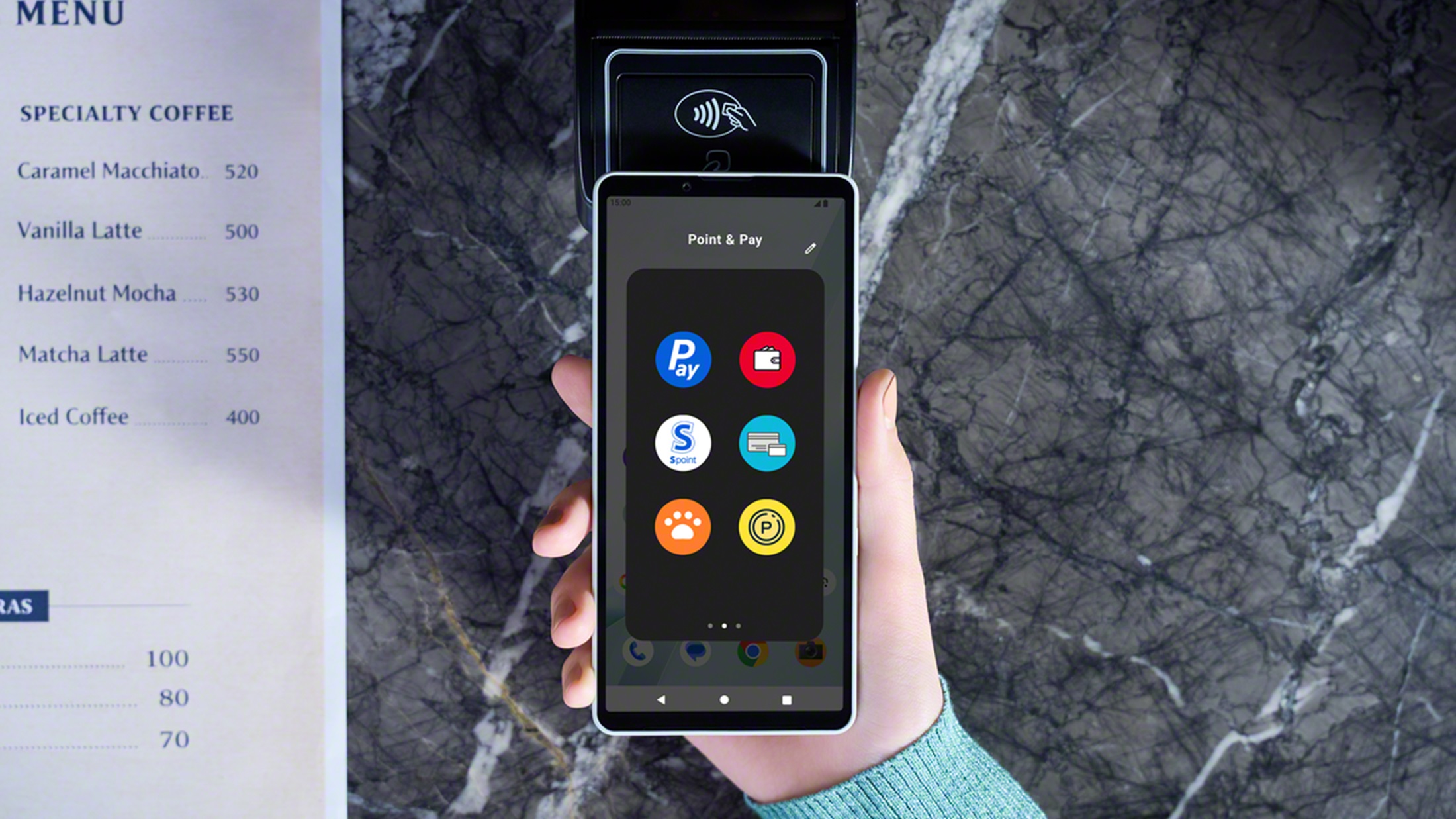Xperia 10 VIII 全新導入「點數與支付」快捷選單，只需連按兩下電源鍵，即可快速開啟支付、會員及常用應用程式。（圖／SONY提供）