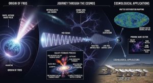 快速電波爆成宇宙探測新利器 助解暗物質與星系演化謎團 1 快速電波爆從神秘的宇宙現象,逐漸成為研究宇宙的重要工具。(圖/AI生成)