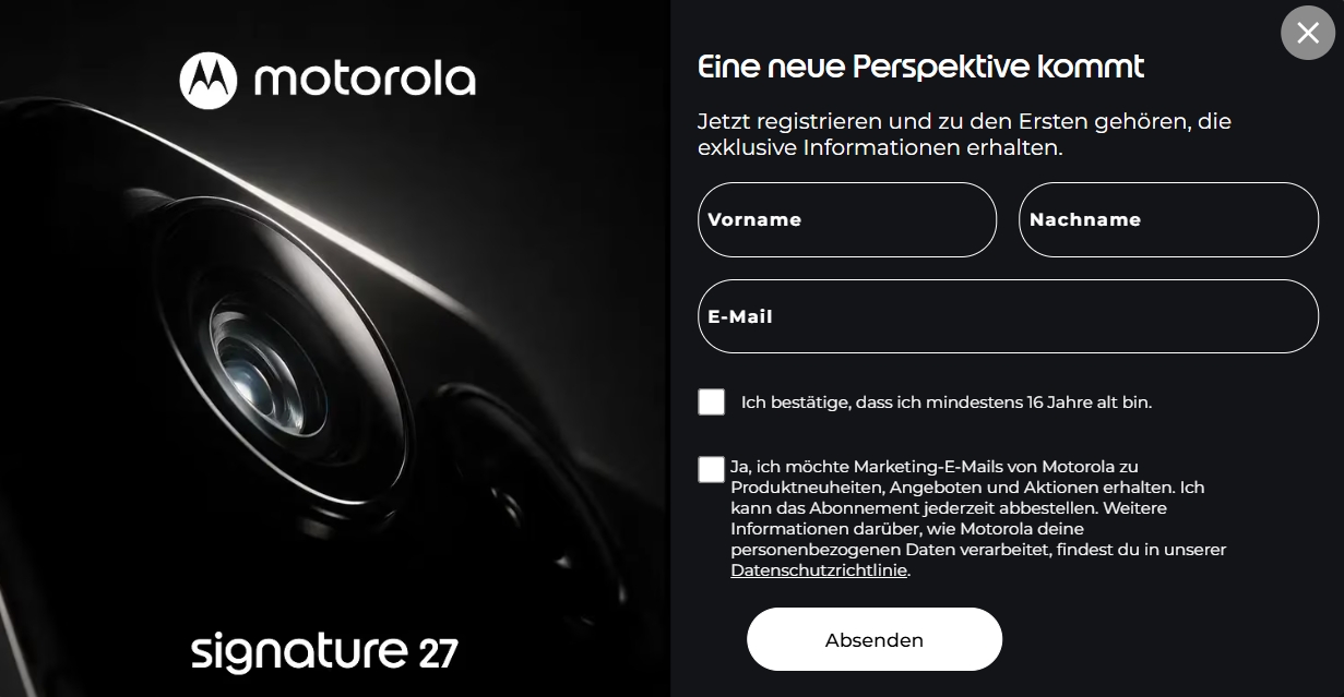 預告圖驚喜曝光!Motorola旗艦新機Motorola Signature 27偷跑預告圖 引爆話題 1 現在任何造訪摩托羅拉歐洲網站的人都會看到一個宣傳摩托羅拉 Signature 27 的大型橫幅廣告。該廣告不僅包含「全新視角即將到來」的標語,還展示了這款旗艦智慧型手機的首張圖片。(圖/取自motorola官網)
