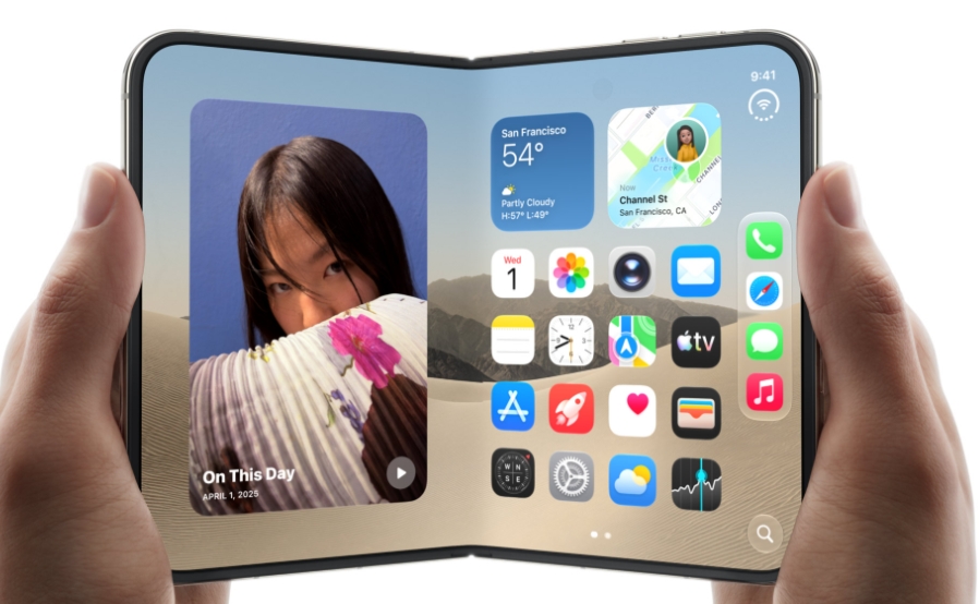 蘋果進軍折疊機市場!護照造型iPhone Duo售價74900元起 1 「Duo 雙面預覽」讓每個人都能漂亮上鏡;想輕鬆引導孩子看看鏡頭,可使用「看這裡」功能;「Duo 雙面 FaceTime」在群組通話時,讓身邊的人也能一起加入;利用「智慧拍攝」,大家通通開心入鏡,不必煩惱誰來掌鏡。 ( 圖/取自蘋果官網)