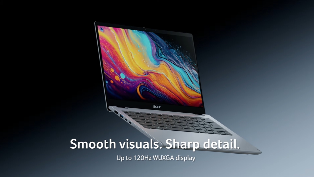 宏碁翻轉筆電海外開賣!Swift Spin 14主打 Intel 新平台與超強續航 2 宏碁在歐元區銷售的所有 Swift Spin 14 機型均配備 60Hz IPS 顯示器,屏幕比例為 16:10,並擁有 100% sRGB 色域覆蓋。(圖/取自宏碁官方宣傳片)
