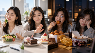 白天吃健康餐、下午甜點也忍住，到了晚上卻想吃鹹酥雞、洋芋片。（圖／AI生成）