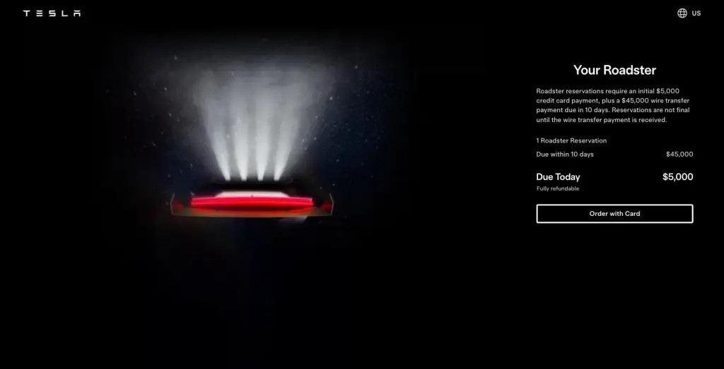特斯拉Roadster重新開放預訂 10月1日亮相前先收5萬美元訂金 1 tesla roadster reservation page