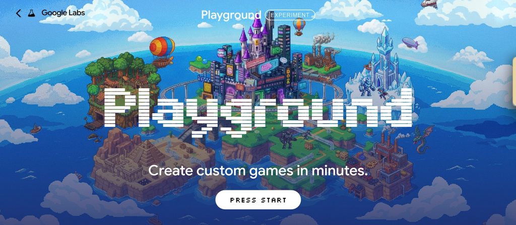 精選 1 這家科技巨頭旗下的公開孵化與實驗平台週三推出名為Playground的AI遊戲創作平台,讓使用者透過簡單的文字提示建立瀏覽器遊戲。(圖/截取自官網)