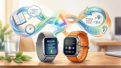 Apple Watch Series 12 與 Ultra 4 將迎升級:2 款 AI 語音智慧功能今年登場 5 「即時回放」功能會在你雙擊數位錶冠時,在 Apple Watch 上顯示一段文字,幫助你回顧過去 15 秒內說過的話,方便你快速找到錯過或不太熟悉的內容。(圖/AI生成)