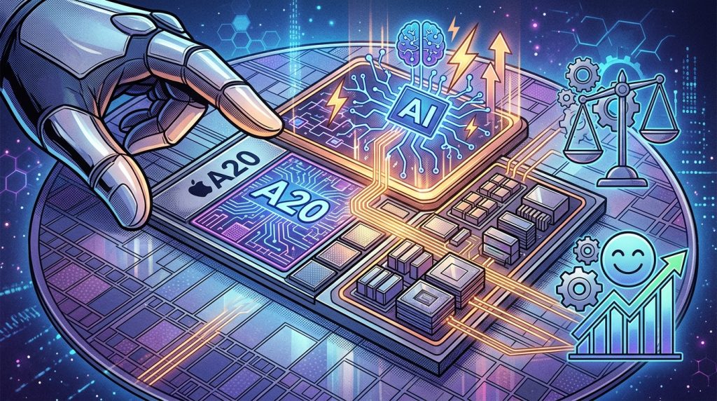 分析顯示，A20 與A20 Pro一樣，均採用台積電的 N2 製程製造。 A20 Pro的裸晶片面積為 98.80 平方毫米，就其性能而言，這個尺寸偏小。（圖／AI生成）